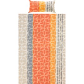 Erwin Müller Seersucker Bed Linen, 100% Cotton, Orange/Grey/Yellow, Size 155 x 220 cm (40 x 80 cm), Non-Iron, with Practical Zip, Temperature-Regulating (Other Colours, Sizes
