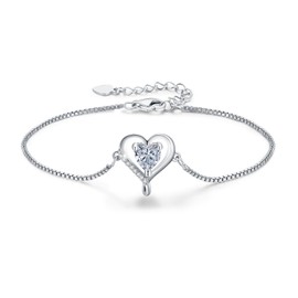 LAVUMO Bracelets for Womens Sterling Silver Bracelet Rose Gold Womens Jewellery Love Heart Gifts for Her Mum Girlfriend Wife Christmas Valentines Birthday Mothers Day Gift (Copper-Silver)