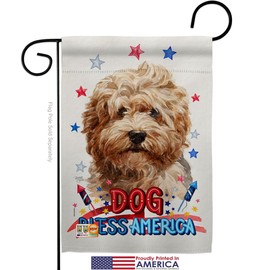 Breeze Decor Patriotic Shaggy Havanese Garden Flag Set with Stand Animals Dog Puppy Spoiled Paw Canine Fur Pet Nature Farm Animal Creature Small Gift Yard House Banner Made in USA 13 X 18.5