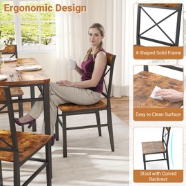 Zevemomo 5-Piece Dining Table Set, Dining Table Set for 4, Small Kitchen Table Set for 4, Wood Dining Room Table, with 4 Curved Backrest Chairs, Compact Dining Set for Small Spaces & Kitchen-Brown