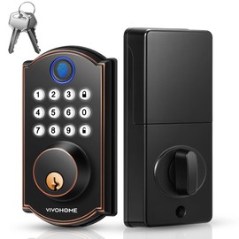 VIVOHOME Keyless Entry Door Lock with Fingerprint, Electronic Keypad Deadbolt for Front Door, Auto Lock, 2 Keys, Easy Installation