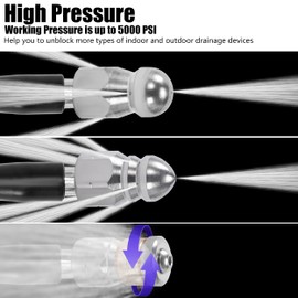 RIDGE WASHER Sewer Jetter Nozzle for Pressure Washer, 3 pcs Drain Cleaning Nozzle Tips Kit for Drain Jetting Hose Stainless Steel, Rotating Button Nose with 1/4'' Quick Connect, 5000 PSI