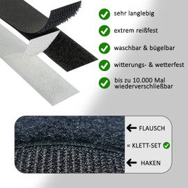 Klebeshop24 Velcro Tape for Sewing, Set Hook and Fluff, White, 16 mm x 3 m