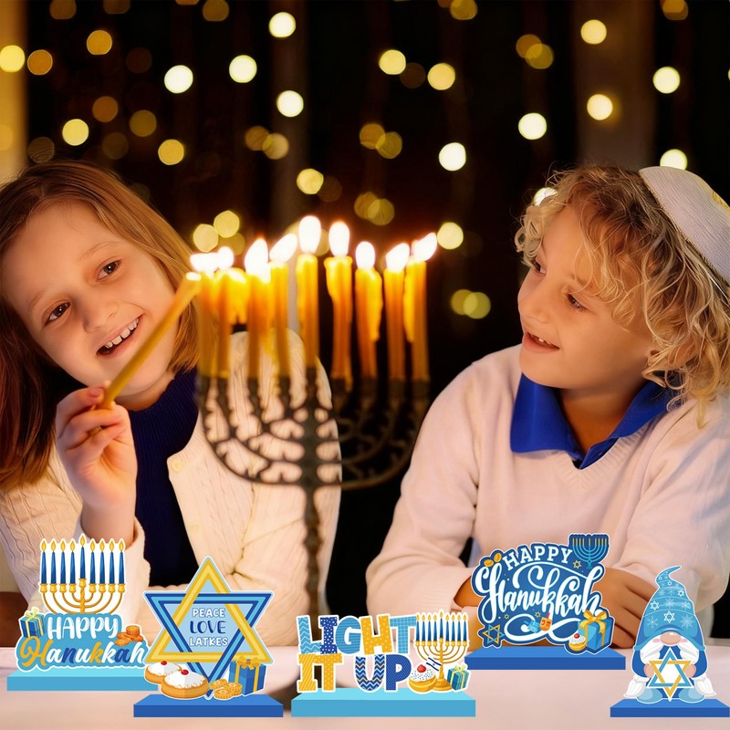 Hanukkah Decoration Wood Table Centerpiece for Home Happy Hanukkah Signs