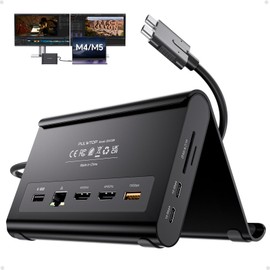 MacBook Docking Station Dual Monitor, USB C Dock Stand for MacBook Pro with 2X 4K@60Hz HDMI, 100W PD, RJ45, 10Gbps Data, SD/TF, 3.5mm Audio, USB 2.0 for for MacBook Pro/Air M4/M5 -Black