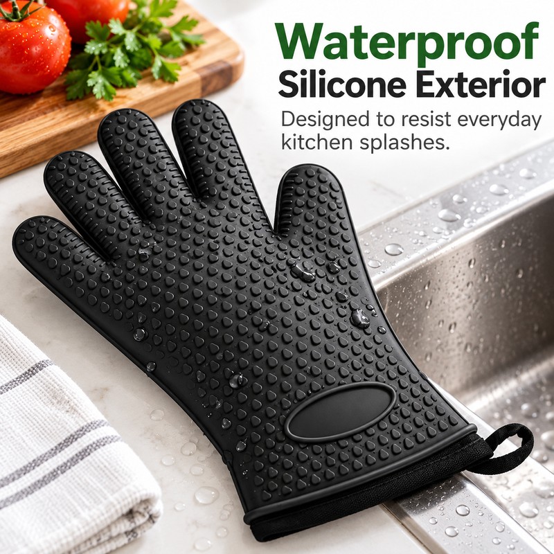 2-Piece Silicone Oven Mitt Set for Cooking – Heat-Resistant Cotton-Lined
