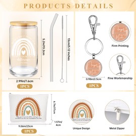 Yaomiao 3 Pcs Employee Appreciation Gift for Women Christmas Thank You 16 oz Glass Cup Makeup Bag Keychain for Teacher(Fresh)