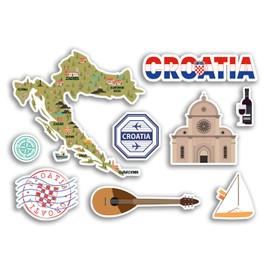A5 Sticker Sheet - Croatia Vinyl Stickers - Croatian Zagreb Landmark Holiday City Country Airport Map Flag Food Sticker #77530