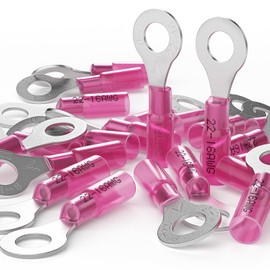 AIRIC AIRIC 22-16 AWG - 1/4" Heat Shrink Ring Terminals, Copper Terminal Connector Ends, Battery Cable End Lugs,Red Insulated Electrical Crimp Wiring Connectors, Wire Lug for 22 20 18 16 Gauge Wires 100 PCS