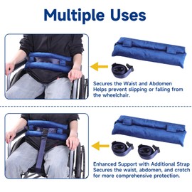 Wheelchair Safety Straps, Chest Harness and Seat Belt for Seniors - Thick Padded Waist Belt with Adjustable Straps, Wheelchair Restraints for Elderly, Patients, or Disabled Adults to Prevent Sliding