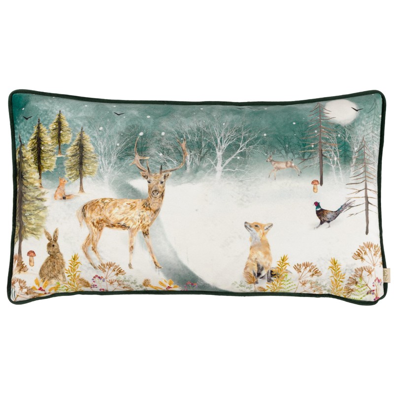 Evans Lichfield Stag Winter Velvet Piped Cushion Cover