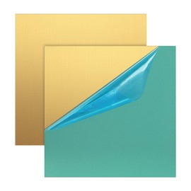 LALAGO Pack of 2 15 x 15 cm Brass Sheets, 0.5 mm Thick Brass Plates with Film Attached, Golden Copper Sheet, Corrosion Resistant, No Scratches for DIY Cutting Crafts Making