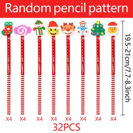 KIKVTER Christmas HB Pencil Set, Children's Pencils with Eraser, Wooden Pencils for School, Office, Writing, Christmas Party Bags, Gifts Children's Birthday (32 Pieces)