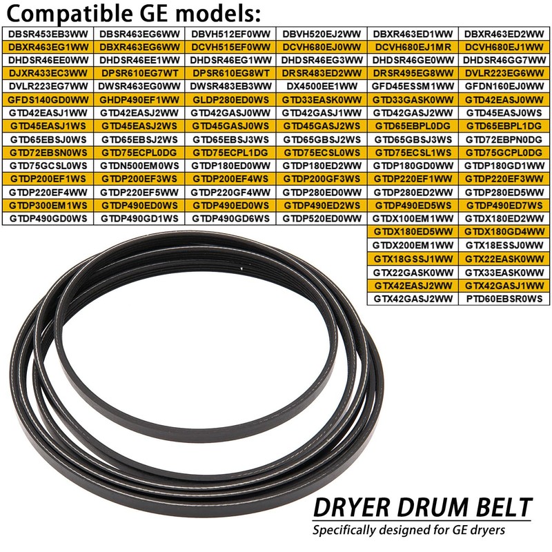 Dryer Drum Belt GTD65EBSJ3WS GTD45EASJ2WS GTD42EASJ2WW GTDP180ED0WW for GE