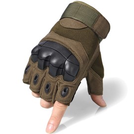 WTACTFUL Fingerless Airsoft Gloves for Painball Motorcycle Cycling Motorbike Half Finger Gloves Men Women Size Medium Green