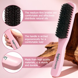 Boar Bristle Slick Back Hair Brush for Smooth Flyaways, Frizz, Sleek Ponytail, Buns and Edge Baby Hair, Teasing | Hair Comb, Edge Brush, Teasing Brush Styling Accessories for Kids, Women & Men (Pink)