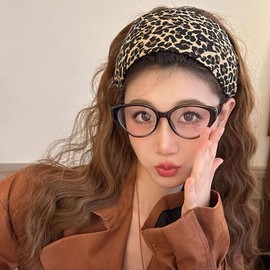 Boho Wide Leopard Headband for Girls Women Leopard Hair Accessories Leopard Print Hair Band for Women's Hair Vintage Non Slip Headband for Curly Hair Brown Animal Leopard Head Band Hairband