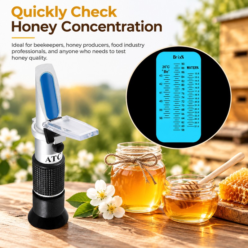 Handheld Honey Refractometer for Testing Honey Quality – 3-in-1 Brix,