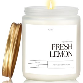 Putart Fresh Lemon Highly Scented Candle for Home, 9oz Natural Soy Aromatherapy Non Toxic Candles with Essential Oil, Home Fragrance Stress Relief & Meditation Jar Candles Gifts for Women & Men, White