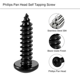 Mellewell #8 x 1-1/4" Pan Head Self Tapping Screw, Pan Head Sheet Metal Screws Wood Screws, Black Finish Stainless Steel 304 (18-8), 100 Pack