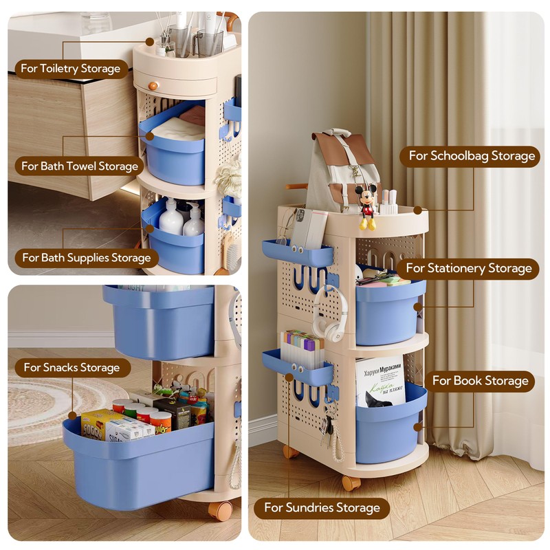 Metgoods 3-Tier Rolling Storage Cart with Drawers, Mobile Organizer Rack