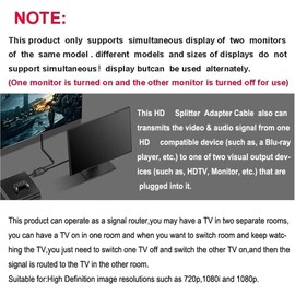 Flsazrx HDTV Splitter 1 in 2 Out Adapter Cable,Full HD 1080p Video outpu