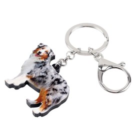 DOWAY Acrylic Australian Shepherd Keychain for Women Purse Handbag Pet Dog Pendant Car Key Ring (White)