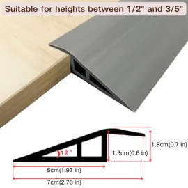 BEIEBIJOB 1/2"~3/5" Height Threshold Ramps for doorways, Rubber Threshold,Floor Transition Strip Self Adhesive,Door Threshold, Wheelchair Ramp (39inch,Gray)