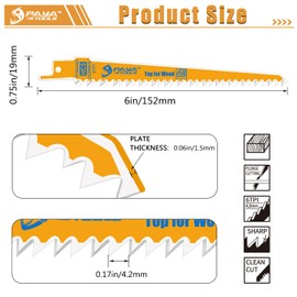PAYA TOOLS Wood Pruning Reciprocating Saw Blade,6-Inch 6TPI Reciprocating Saw for Tree Trimming, Wood Cutting (Yellow-5 Pack)
