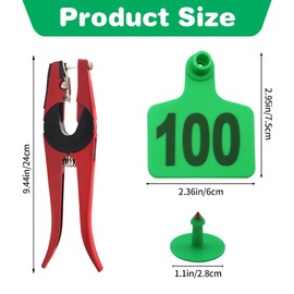 Ear Tag for Cattle 001-100 Animal Ear Tagger with Pliers Livestock Identify Kits for Cow(Green)