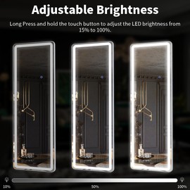 Koonmi LED Full Length Mirror, 60"x16" Full Length Mirror with Lights, Lighted Floor Mirror with Stand, Full Body Mirror with Dimming & 3 Color Lightingfor Living Room Cloakroom, White