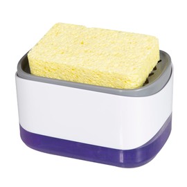 Soap Dispenser for Kitchen, Sponge Holder, Countertop Soap Dispensing Pump, 2-in-1 Soap Dispenser-One Hand Soap Pump Dispenser（White）