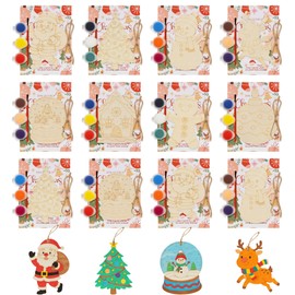 GEECOZYLIFE Christmas Crafts for Kids - 24 Pcs DIY Christmas Ornament Painting Kit - Wooden Santa, Tree & Reindeer Crafts, Stocking Stuffers Toys & Party Supplies