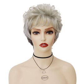 Short Ombre Gray Wig For Seniors Women Silver Curly Hair Old Lady Costume