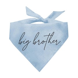 Big Brother Script Boho Dog Bandana | 100% Unbleached Cotton Adjustable Triangle | Pregnancy Announcement Photoshoot Prop Made in USA Matching Family | Baby Blue One Size (774)