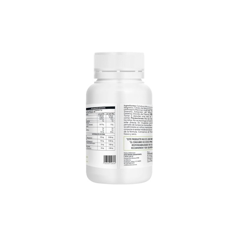 Magnesio, Alga Espirulina y Té Verde, 60 Cápsulas por Frasco