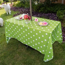Eternal Beauty Outdoor Tablecloth Rectangle 60X 84 Spillproof Outdoor Tablecloth with Umbrella Hole Zipper for Spring Summer Patio Table(Green Polka Dot)