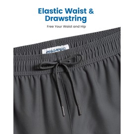 MaaMgic Mens Swim Trunks with Compression Liner 2 in 1 Swimming Shorts Stretch 7" Swimwear Quick Dry Bathing Suits,Grey+Light Grey,Medium