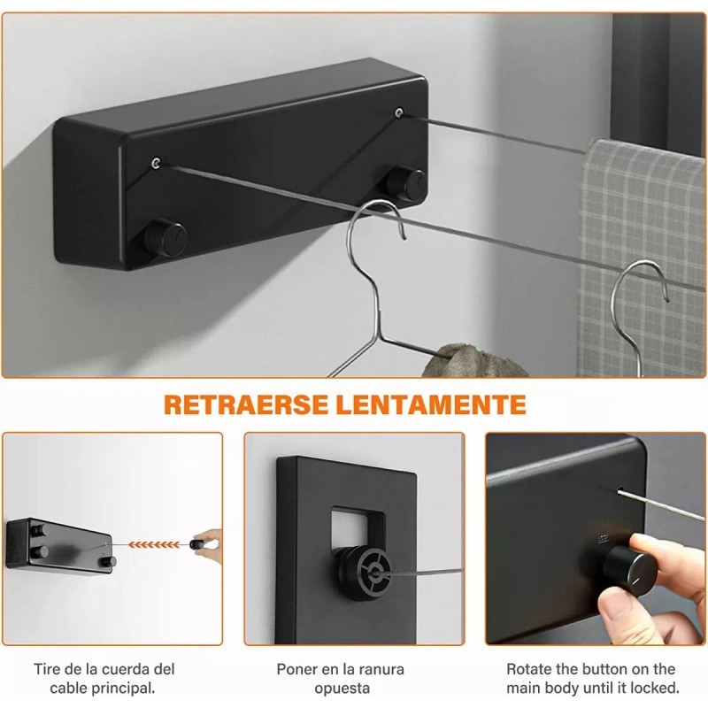DIJIA Tendederos Plegables Tendedero Retráctil De Pared 2 Líneas
