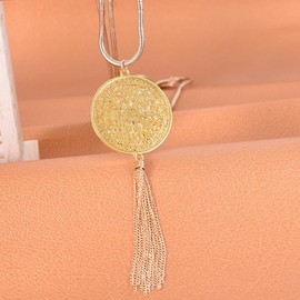 Long Necklaces for Woman Disk Circle Pendant Necklaces Tassel Fringe Necklace Set (Golden, One size)