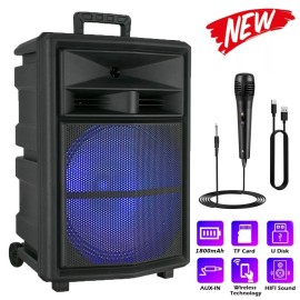 Universal 10000W Portable Bluetooth PA Speaker 15'' Subwoofer with Wired Mic & LED Lights