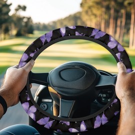 Knextrepoy - Funda para volante de carrito de golf, diseño de mariposa, color morado, 13 pulgadas, 14 pulgadas, accesorios universales para carrito de golf, gran regalo para golfista