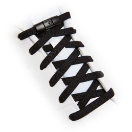 TEEZY No Tie Shoe Laces for Trainers | Premium Elastic Weave & Quick Lock Buckle | Flat Shoe Laces For Adults & Kids | Elastic Shoelaces Black White Laces No Tie | ACCELERATOR (Black)