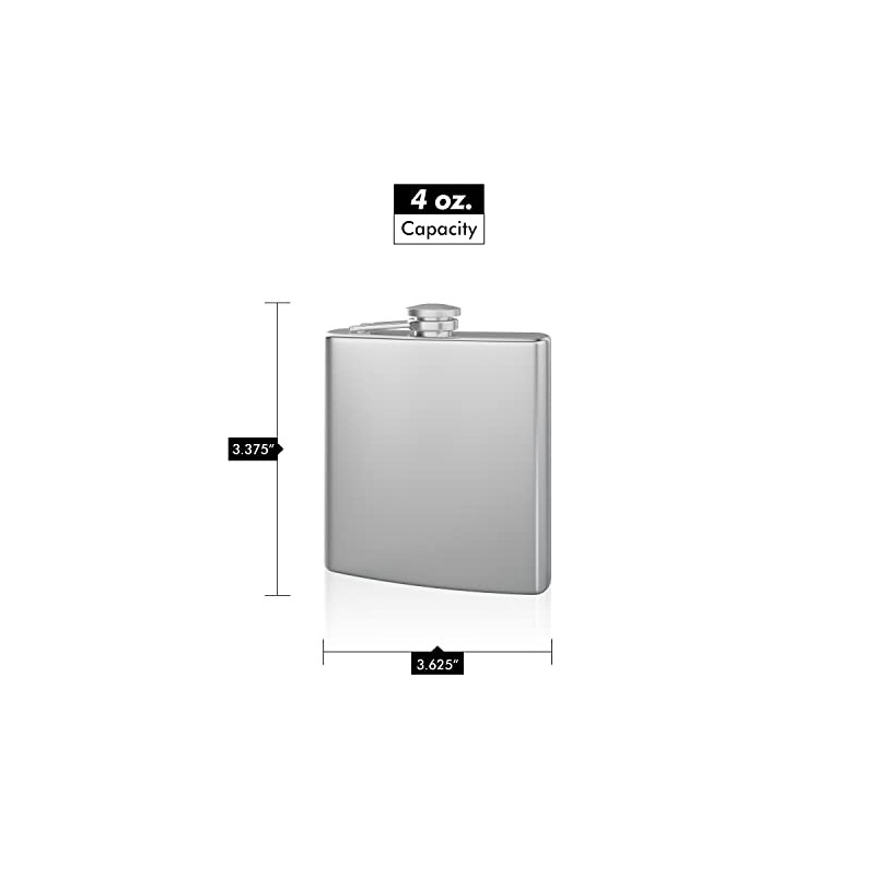 Hip Flask Holding 4 oz Pocket Size, Stainless Steel, Rustproof,