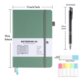 Agoer Notebook A5 Lined, Hardcover Lined Notebooks, 320 Numbered Pages, Thick Business Diary, 100 g/m² Journal Notebook with Ballpoint Pen and Sticky Notes, for Office, School