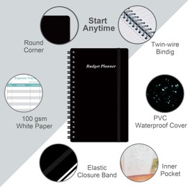 Budget Planner - A6 Expense Budget Tracker, Budget Book for Ledger Book, Money Organizer for Wallet, 3.75" x 6.75", Black