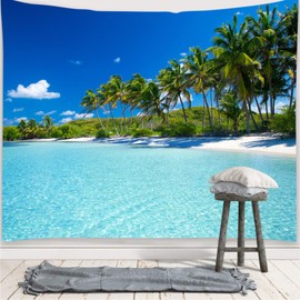 Tapestry Beach Sea Wall Hanging Tapestry Landscape Wall Towel Blue Sky Sun Tree Wall Tapestry Tapestry Large 260 x 240 cm