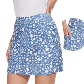 M MOTEEPI 16" Skorts for Women with Zipper Pockets High Waisted Athletic Golf Tennis Skirt Skort for Casual Summer Travel, Paisley Crush, Medium