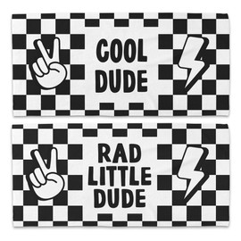 WAITPI Trendy Retro Checkered Beach Towel Set of 2, Checkered Beach Towels Oversized Gifts for Boys Kids, Cool Rad Little Dude Quick Dry Travel Sand Free Towel Decor for Bathroom Swimming Pool 30x60in