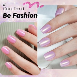 Jofay Fashion Press on Nails Short - 5 Styles Fake Nails with Pink & Blue & Purple Collection Mermaid Meal, Glossy Acrylic False Nails Reusable Full Cover Stick on Fake Nails, 16 Sizes